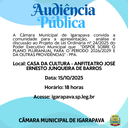 Audiência Pública sobre a PPA 2026/2029 que será realizada no dia 15 de outubro, às 18h