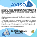 Aviso de Suspensão de Presença de Público - Sessão Ordinária de 25 de Agosto de 2025 