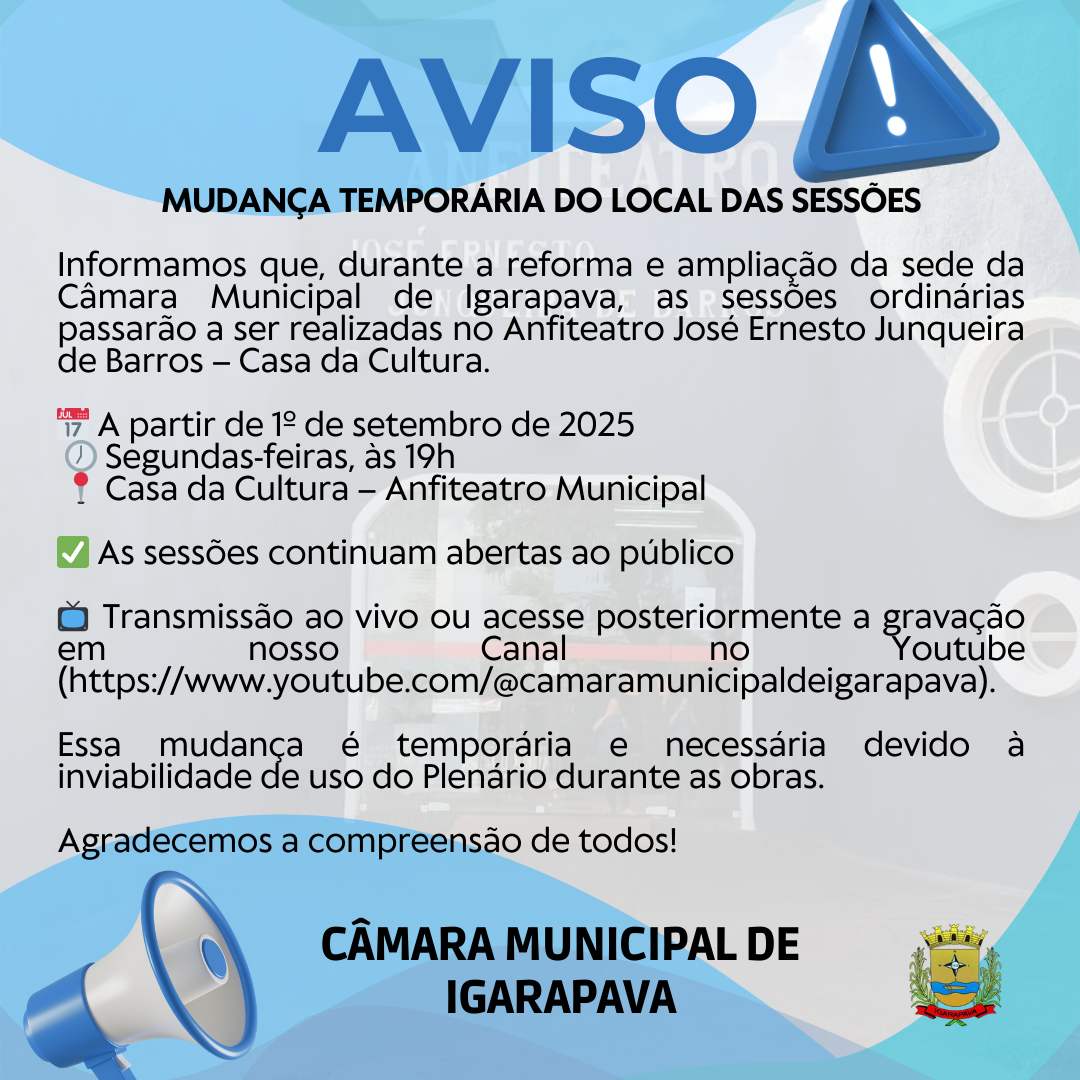 Câmara de Igarapava realizará sessões na Casa da Cultura durante reforma da sede
