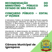 Divulgação da Recomendação do Ministério Público sobre o Concurso Público da Câmara Municipal de Igarapava