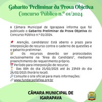 Gabarito Preliminar da Prova Objetiva - Concurso Público n.º 01/2024