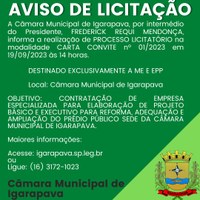 AVISO DE LICITAÇÃO CARTA CONVITE Nº 001/2023 Processo nº 46/2023