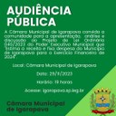 Convite de Audiência Pública sobre PLO 040/2023 que estima receita e fixa despesa para o exercício de 2024