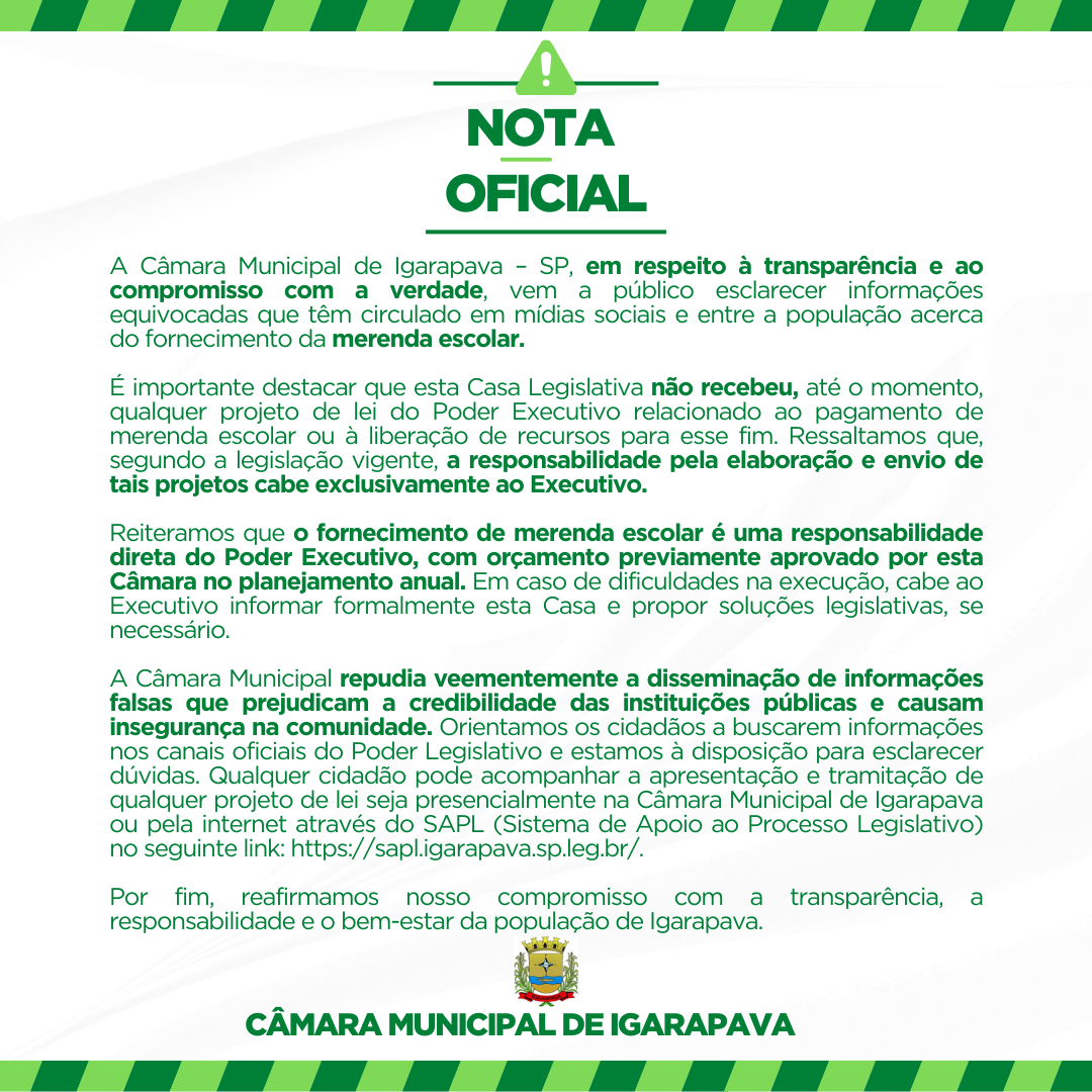 Nota Oficial - Combate a Desinformação sobre Merenda Escolar