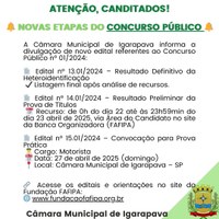 Novos Editais do Concurso Público nº 01/2024 são publicados